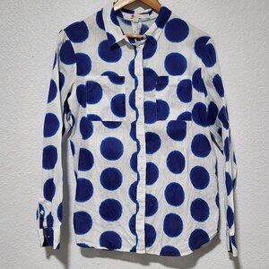 Women's Boden Ikat Style Polka Dots Button Down Shirt 6US Coastal 100% Linen